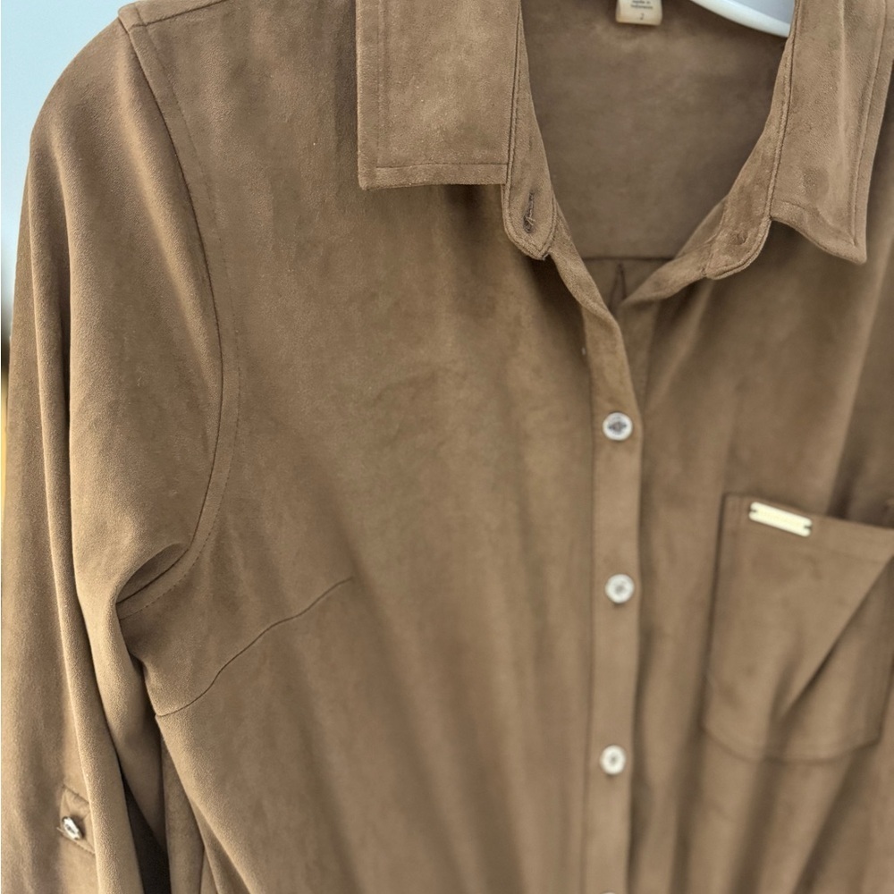 Tommy Hilfiger Tan faux Suede Shirtdress - Picture 3 of 10